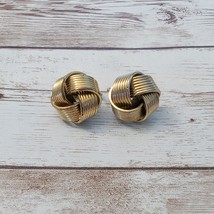 Vintage Clip On Earrings - Chunky Gold Tone Knot Design - £11.03 GBP