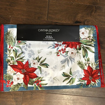 Cynthia Rowley Placemats Poinsettia  Christmas Holly Berry  New Holiday - £22.53 GBP