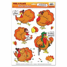 WACKY TURKEYS Peel &#39;N Place Wall Clings Thanksgiving Holiday Sticker Decorations - £3.02 GBP