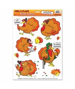 WACKY TURKEYS Peel &#39;N Place Wall Clings Thanksgiving Holiday Sticker Dec... - £2.96 GBP