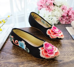 Veowalk Handmade 3D Flower Embroidered Womens Pointed Toes Cotton Flat Shoes Aut - £26.10 GBP