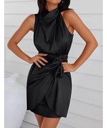 ZESICA Women&#39;s 2025 Fashion Satin Sleeveless Halter Neck Tie Waist Wrap ... - $54.86 CAD