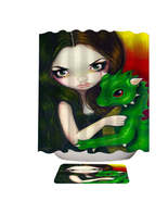 Fantasy Art Girl and Baby Green Dragon Shower Curtain - $23.90+