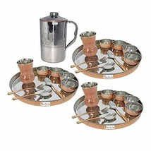 Prisha India Craft  Set of 3 Traditional Stainless Steel Copper Dinner Set of Th - £172.58 GBP
