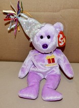 TY Beanie Baby February Teddy Birthday Bear 8&quot; 2002 Purple Stuffed Anima... - $7.49