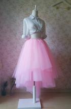 Pink High-low Tulle Skirt Custom Plus Size Women Ruffle Tulle Maxi Skirt image 2