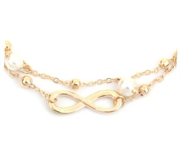 Gold Infinity Charm Tiered Layered Anklet Beaded Adjustable Ankle Bracelet - £5.37 GBP