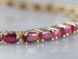 8CT Oval Cut Lab-Created Pink Tourmaline Bracelet for Women 14K Yellow Gold Over - £102.69 GBP