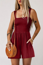 Burgundy Casual Pocketed Smocked Sleeveless Romper - $13.43