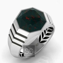 Hexagon Bloodstone Signet Ring For Men Unique Signet Ring Bloodstone Men Jewelry - £80.59 GBP
