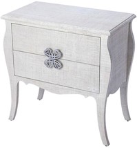Accent Chest of Drawers Distressed White Silver Raffia Aluminum 2 -Drawe - £971.00 GBP
