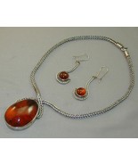 HUGE Hallmarked Baltic Amber Square Foxtail Sterling Necklace &amp; Earrings - $450.00