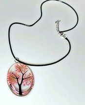 Tree of Life Dried Flower Glass Oval Terrarium Necklace Pink - $12.99