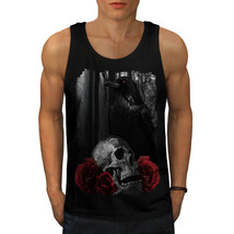 Skull Rose Raven Art Tee War Flower Men Tank Top - £10.38 GBP