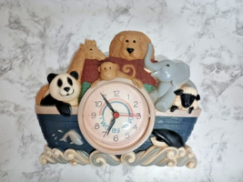 VTG Noah&#39;s Ark Wall Clock Home Interiors Two By Two Rainbow Kids Time Wo... - £16.17 GBP