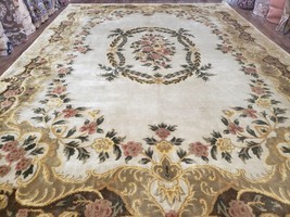 Aubusson Rug 10x14 Elegant French European Vintage Handmade Beige Wool Carpet - £1,928.04 GBP