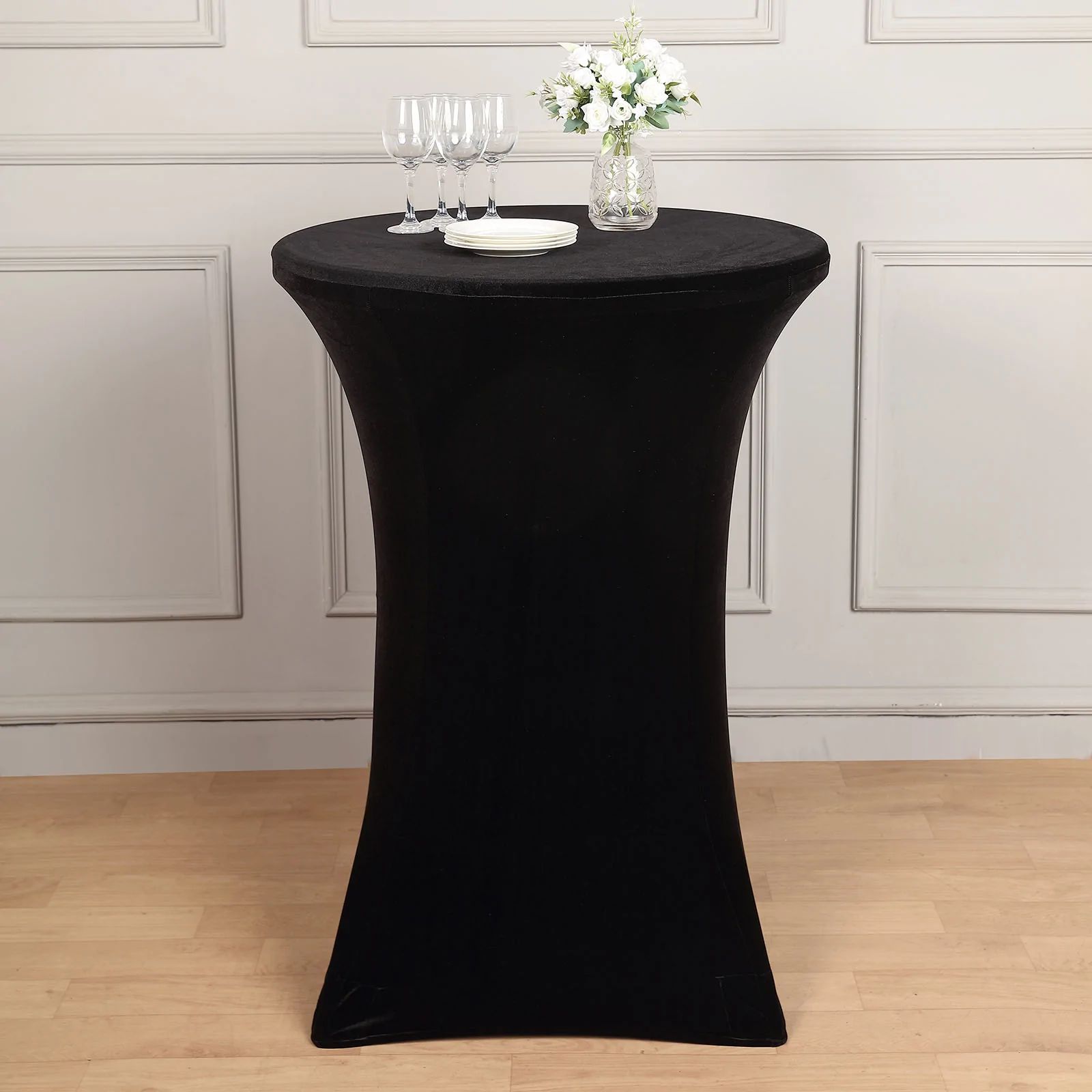 Black - Tablecloth Premium Smooth Velvet Spandex Fit Cocktail - £41.56 GBP