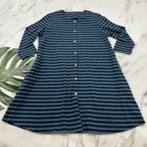 Marimekko Womens Shirt Shift Dress Size XL Blue Striped Pockets Snap Front - $48.50