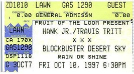 Hank Williams Jr.Concert Ticket Stub Octobre 10 1997 Phœnix Arizona - £27.46 GBP