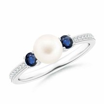 ANGARA Freshwater Pearl &amp; Blue Sapphire Engagement Ring for Women in 14K Gold - £409.27 GBP