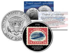 Inverted Jenny 1918 Stamp Colorized Jfk Half Dollar Us Coin Upside Down Airplane - £6.73 GBP