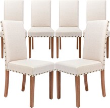 Upholstered Parsons Dining Chair With Nailhead Trim And Sturdy Solid Wood, Cream - £246.46 GBP