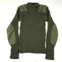 Vintage Army Pullover Sweater Jumper Mens S Army Drab Green Shoulder Elb... - £22.41 GBP