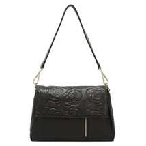 Zency 100% Leather Women  Bag Flower Pattern Black Crossbody Messenger Purse Fas - £97.53 GBP