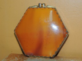 Vintage Compact 3.5&quot; Caramel Lucite Bakelite Catalin Art Deco beveled mirror - £33.60 GBP