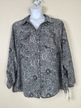 NWT Notations Womens Plus Size 3X Blk/Wht Paisley Button-Up Shirt Long Sleeve - £19.55 GBP