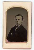CIRCA 1860&#39;S Paper Framed Hand Framed TINTYPE Handsome Young Boy in Suit Bow Tie - £12.58 GBP