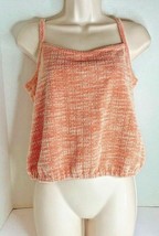 LOFT Womens Sz M P Orange White Tank Top Shirt Elastic Waist Crop - £7.39 GBP