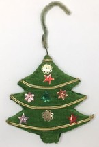 Vintage Retro Green Fabric Covered Christmas Tree Ornament Sparkly Accents - $18.00