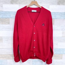 IZOD Vintage Grandpa Cardigan Sweater Red V Neck Button Up USA Made Mens... - £39.88 GBP