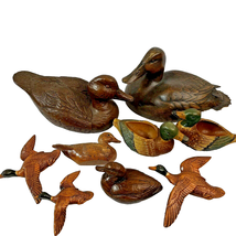 9 Duck Decorations Red Mill Signed Handcrafted Wood Resin Pecan Shells - $19.95