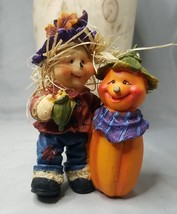Scarecrow Pumpkin Friends Fall Decorative Figurine Happy Faces 5.5&quot; Tall - £5.35 GBP