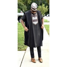 Black Agbada Babariga 3 Pcs African Men&#39;s Clothing African Fashion Men&#39;s Wear - £129.31 GBP