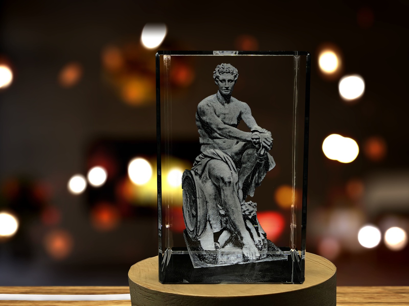 LED Base included | Ares 3D Engraved Crystal Keepsake/Gift/Decor/Collectible/Sou