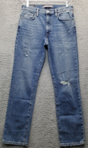 Joe&#39;s Jeans Womens 27 Blue Denim Distressed Straight High Rise Flat Front Pocket - $18.49