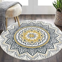 Yellow Hebe 4 Ft. Round Area Rug Soft Chic Bohemian Mandala Rugs Machine - £41.50 GBP