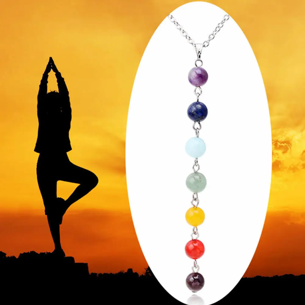 7 Chakra Gem Stone Beads Pendant Necklace Women Yoga Healing Balancing Maxi Chak - £14.59 GBP