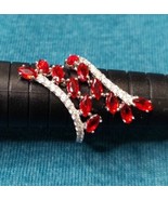 Sterling Silver 925 Ring with 12 Red Gems &amp; CZ Accents sz 6 - 1 1/4&quot; Long - £26.43 GBP