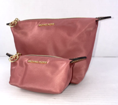 Michael Kors Travel Medium Pouch &amp; Coin Purse Rose Nylon Brown Leather M6 - £55.72 GBP