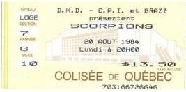 Vintage Scorpions Concert Ticket Stub August 20 1984 Colisee De Quebec - £41.50 GBP