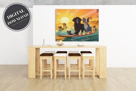 PRINTABLE wall art, Cartoon dogs surfing, Landscape | Digital Download - £2.78 GBP