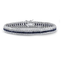 Sterling Silver Midnight Blue Sapphire Diamond Accent Tennis Bracelet - £319.73 GBP