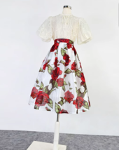 Summer Pink Floral Midi Party Skirt Outfit Women Organza Plus Size Midi Skirt image 9