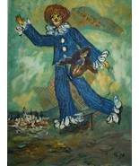 Vintage 1978 Oil Painting and Collage, Happy Clown, Signed Kovetz 48.7 x... - $3,203.77 MXN