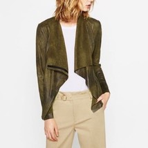 Zara Woman Faux Suede Draped Zip Olive Green Moto Jacket Size Small - $39.00