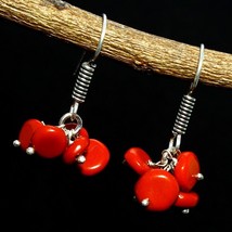925 Solid Silver Natural Red Coral Gemstone Handmade Earrings Women&#39;s Jewelry - £4.05 GBP